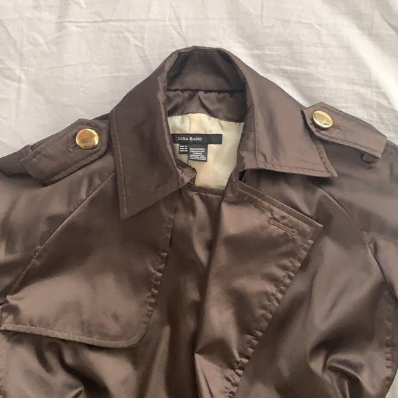 ZARA Chocolate Metallic Brown Belted Spring/Fall Coat/Jacket Size M - Picture 7 of 13